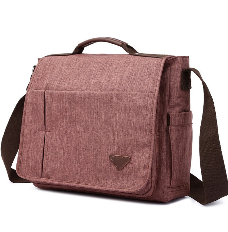 Versatile Messenger Bag with Linen-Look Fabric and Leather Accents