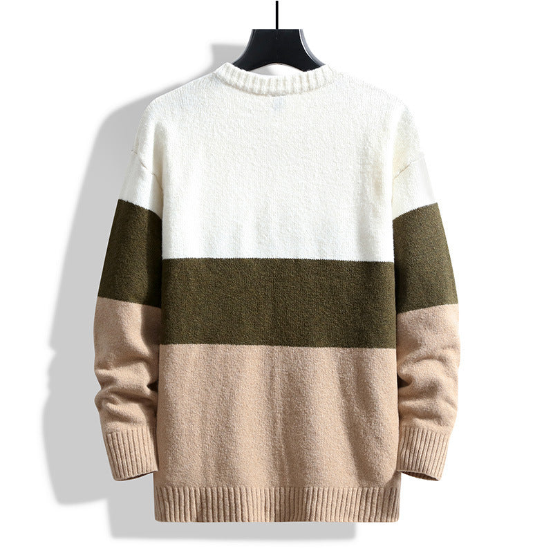 Men's Striped Crewneck Sweater - Casual Long Sleeve Pullover