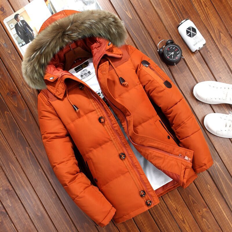 Men's Fur Hood Puffer Jacket - Winter Warmth