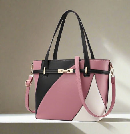 Chic and Stylish Color-Block Leather Shoulder Tote Bag