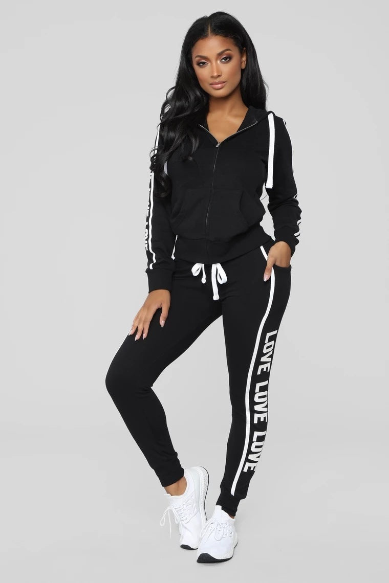 Stylish 2-Piece Athleisure Tracksuit with Graphic Text