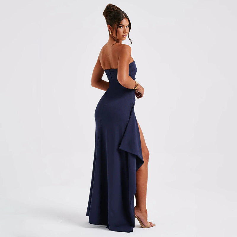 Elegant Strapless Ruched Maxi Dress - Sophisticated Evening Gown