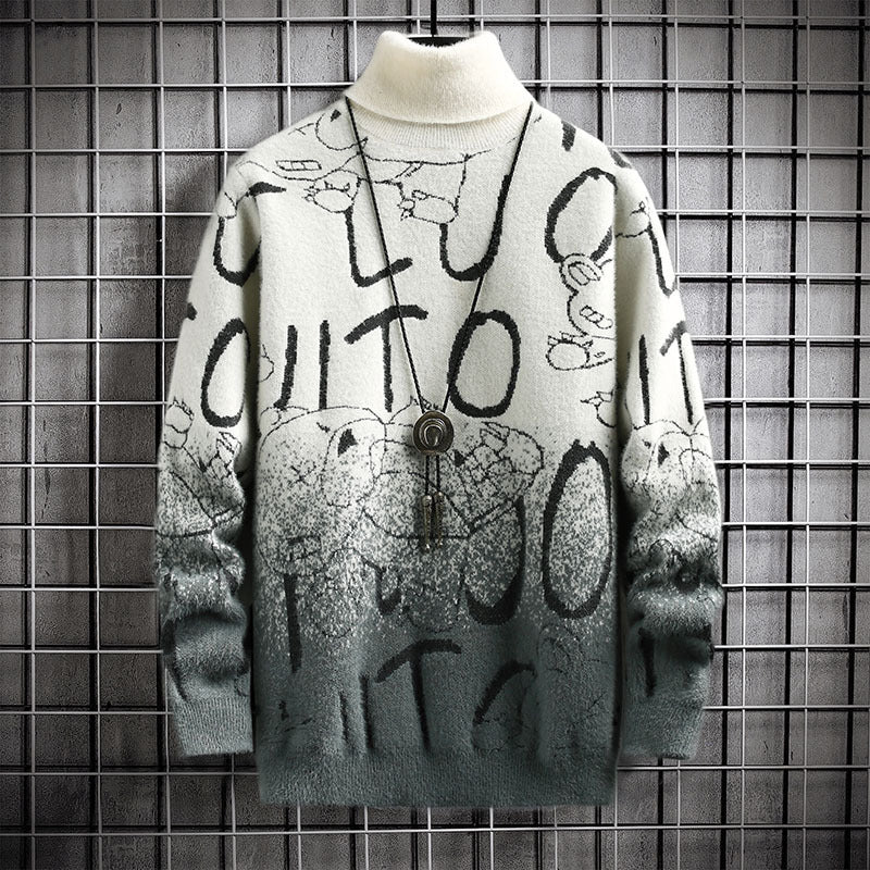 Graffiti-Inspired Oversized Turtleneck Sweater