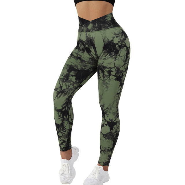 Seamless High-Waisted Marble-Print Activewear Leggings