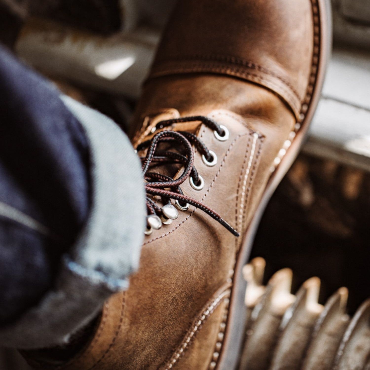 Rugged Leather Lace-Up Boots with Distressed Finish