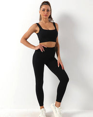 Seamless High-Waisted Workout Leggings and Sports Bra Set