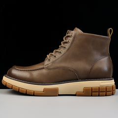 Rugged Leather Lace-Up Moc Toe Work Boots with Lugged Sole