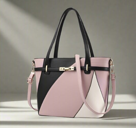 Chic and Stylish Color-Block Leather Shoulder Tote Bag