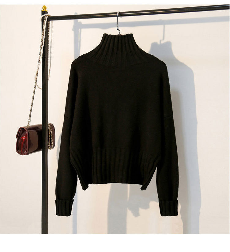 Elegant Ribbed Knit Mock Neck Sweater with Dramatic Puff Sleeves