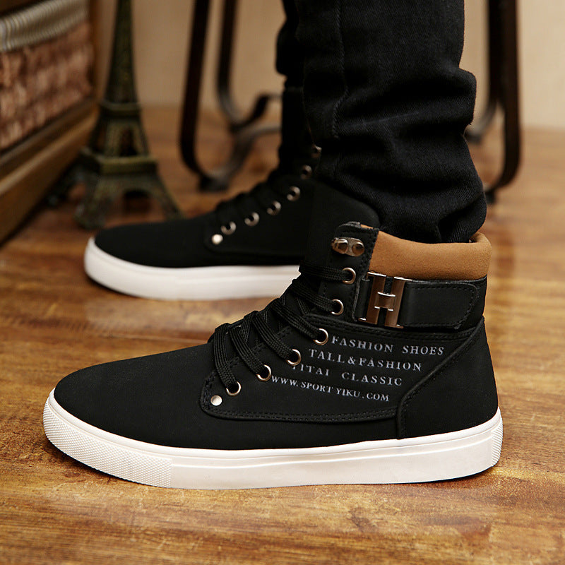 Rugged Lace-Up Casual High-Top Sneakers with Buckle Detail