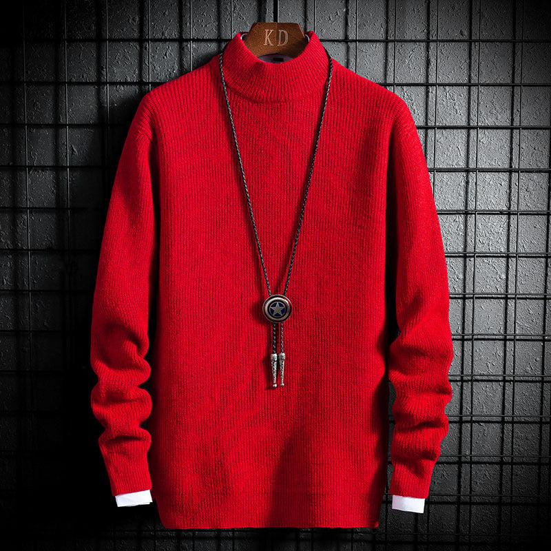 Textured Knit Mock Neck Sweater with Graphic Branding