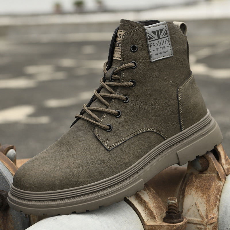 Rugged Leather Lace-Up Work Boots