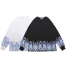 Flame Print Graphic Crew Neck Sweatshirt