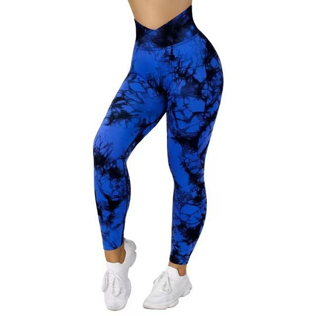 Seamless High-Waisted Marble-Print Activewear Leggings