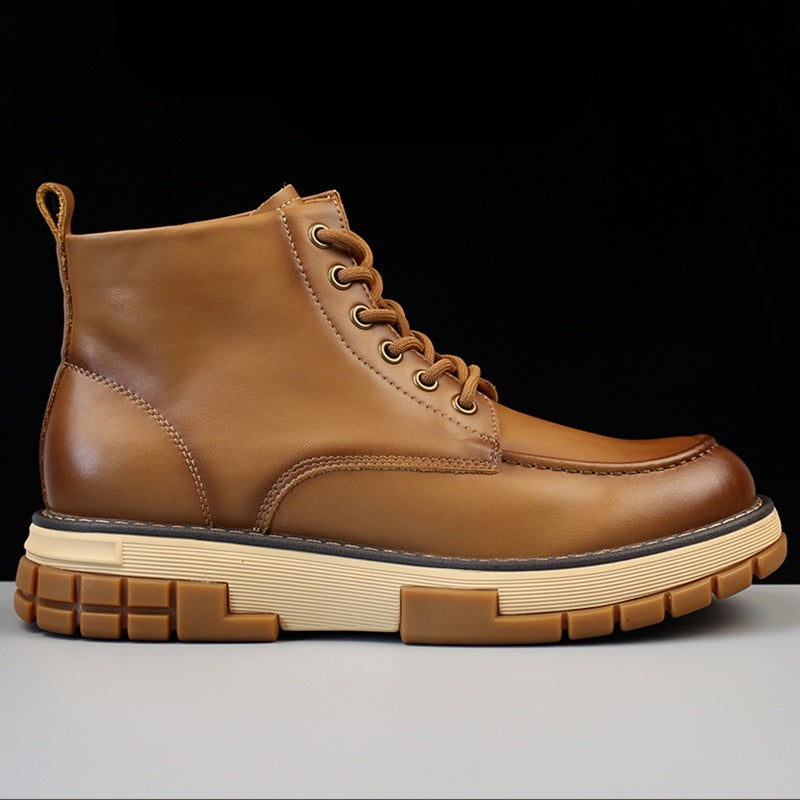 Rugged Leather Lace-Up Moc Toe Work Boots with Lugged Sole