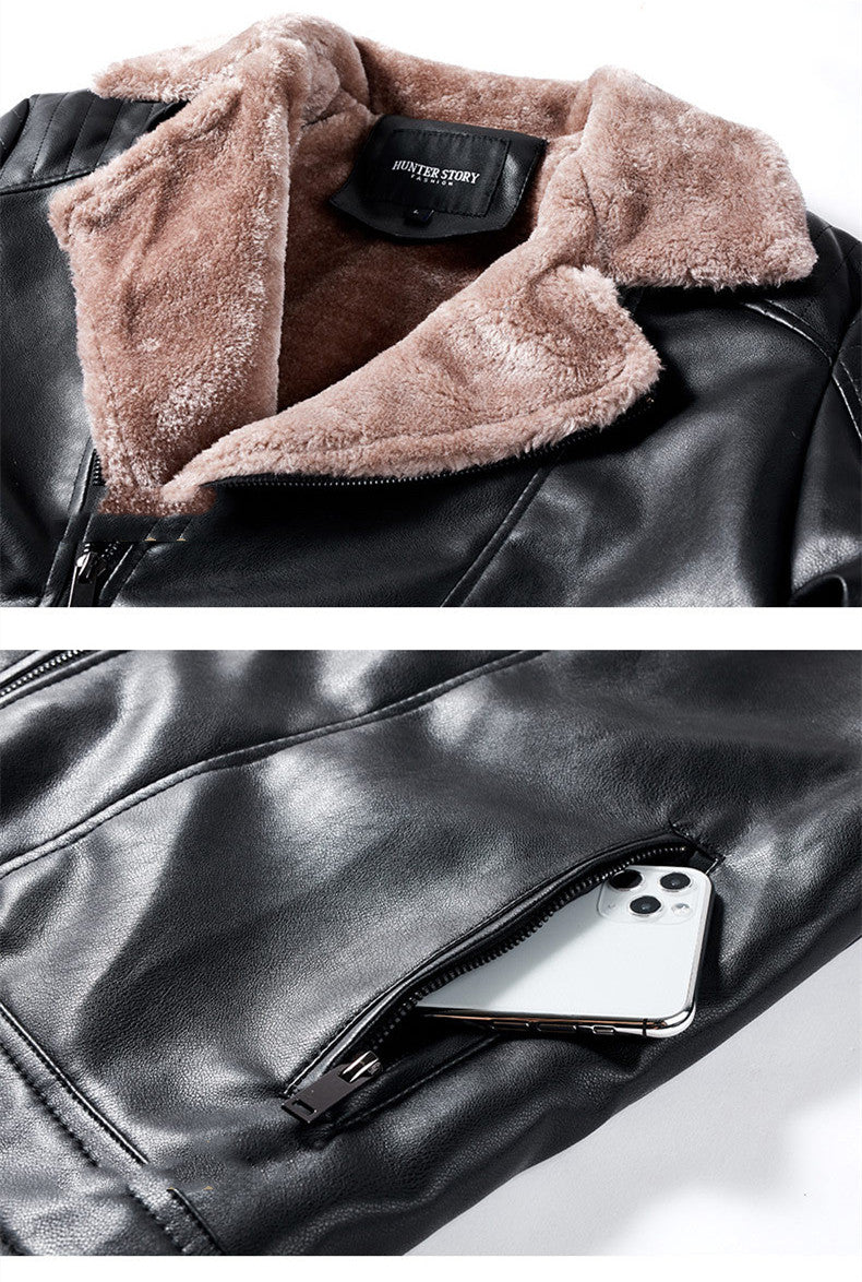 Men's Faux Shearling Leather Jacket - Warm Winter Biker Style