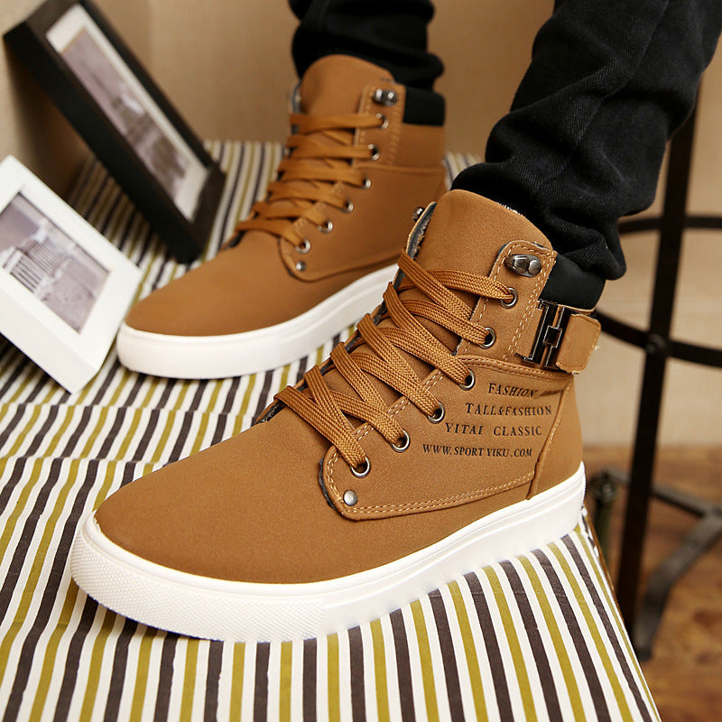 Rugged Lace-Up Casual High-Top Sneakers with Buckle Detail