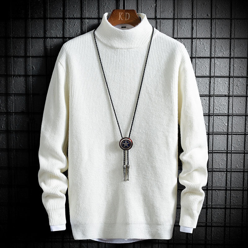 Textured Knit Mock Neck Sweater with Graphic Branding