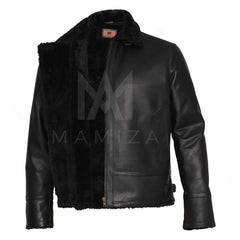 Men's Black Leather Jacket with Shearling Collar – Stylish and Warm Outerwear