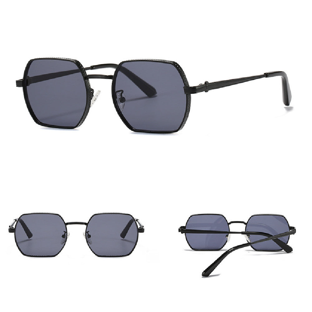 Geometric Sunglasses with Metallic Accents and Gradient Lenses