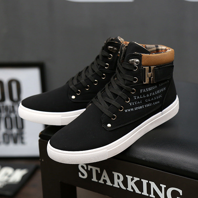 Rugged Lace-Up Casual High-Top Sneakers with Buckle Detail