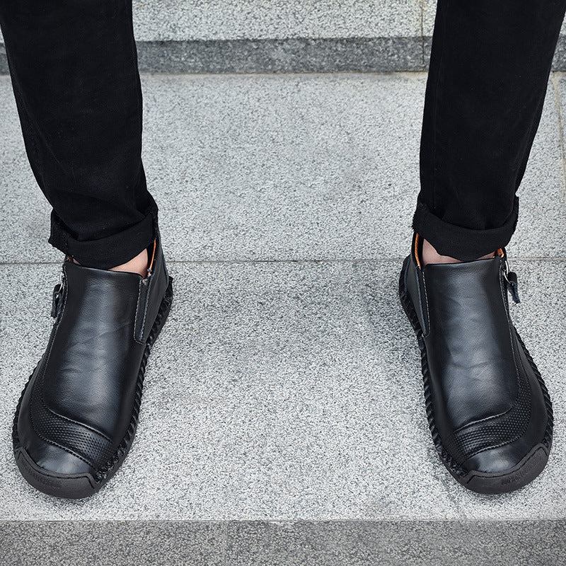 Rugged Leather Ankle Boots with Zipper Detail and Lugged Sole