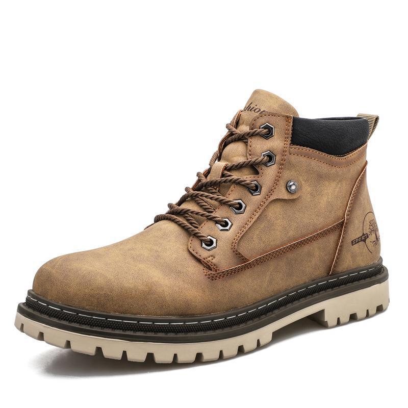 Rugged Leather Lace-Up Hiking Boots with Contrast Sole