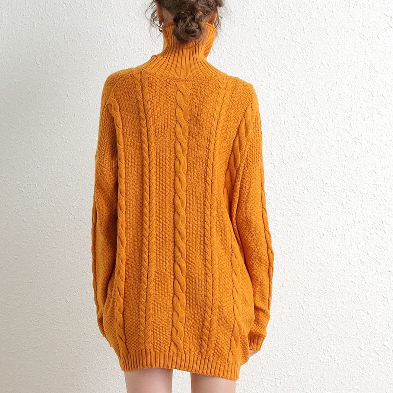 Cozy Oversized Knit Turtleneck Sweater Dress