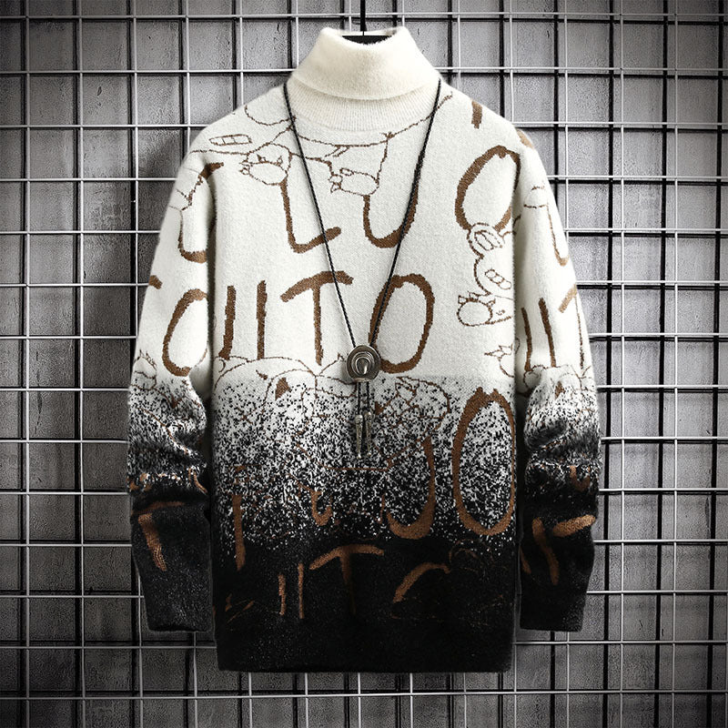 Graffiti-Inspired Oversized Turtleneck Sweater