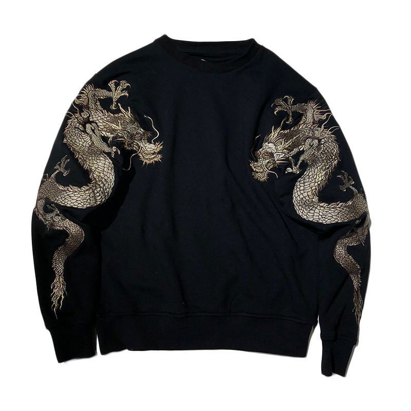 Embroidered Dragon Graphic Pullover Sweatshirt