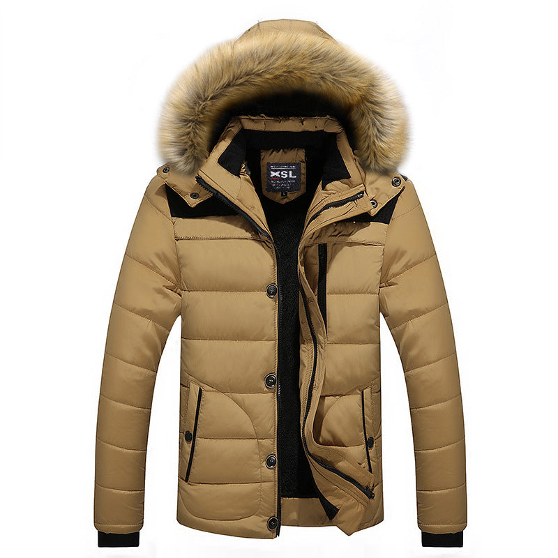 Men's Quilted Winter Parka - Faux Fur Hood, Multiple Pockets