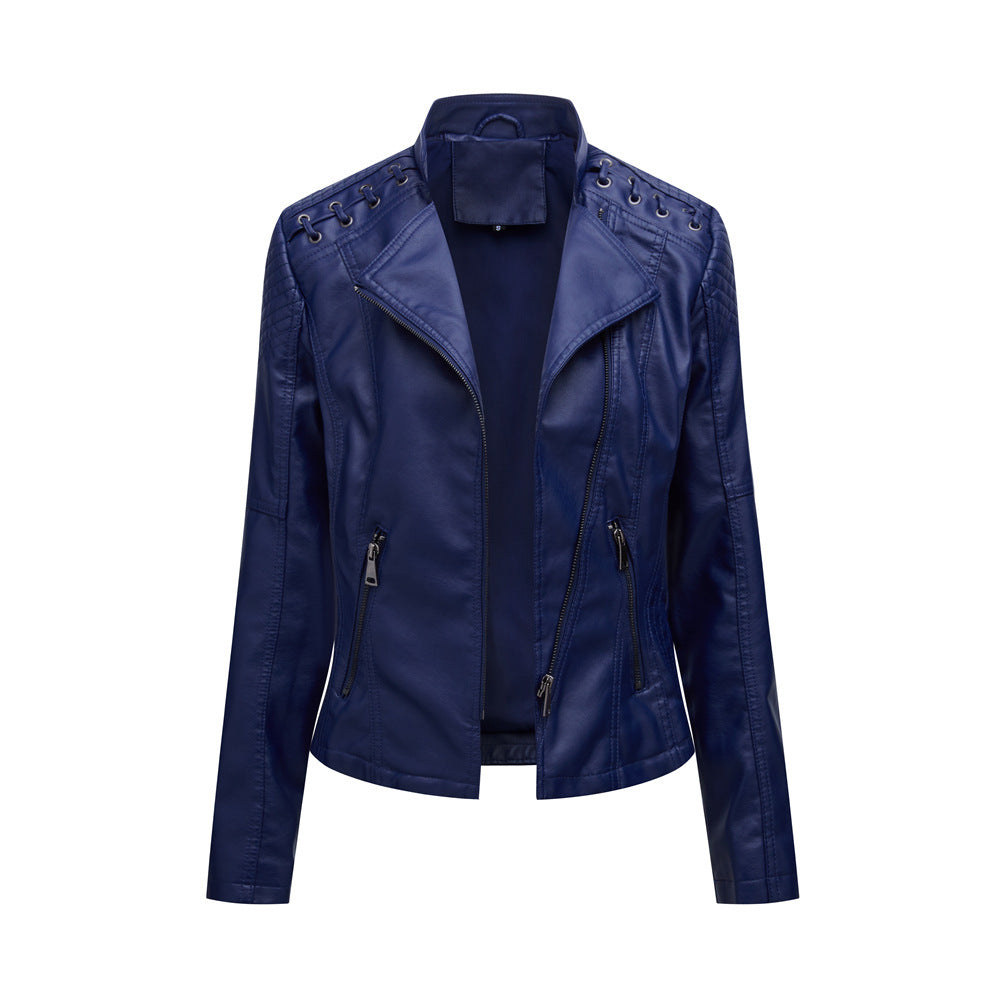 Women's PU Leather Jacket with Lace Up Sides