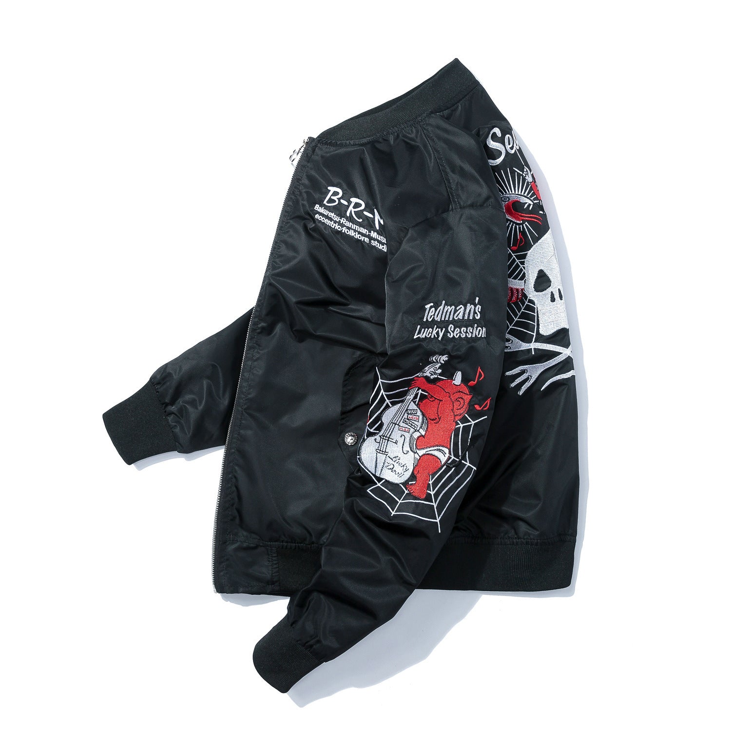 Embroidered Bomber Jacket - Unique Skull & Devil Design