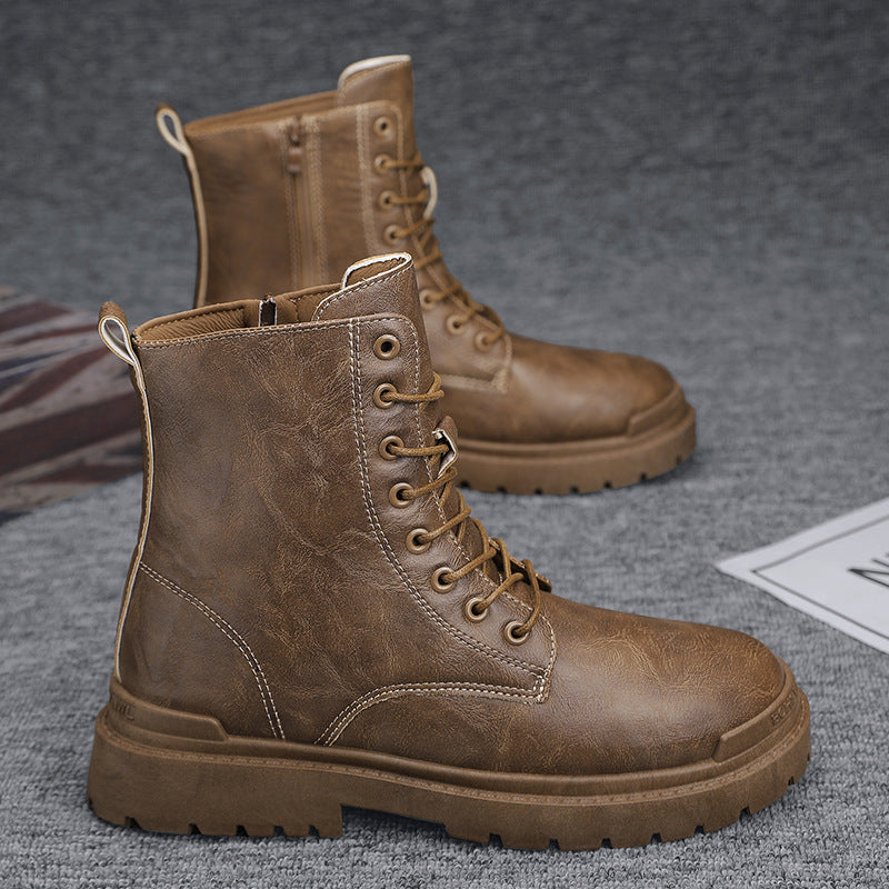 Rugged Leather Lace-Up Utility Boots for Men