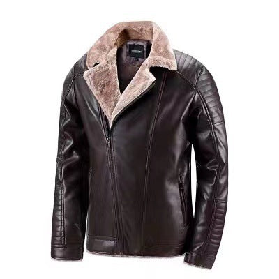 Men's Faux Shearling Leather Jacket - Warm Winter Biker Style