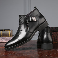 Sophisticated Leather Ankle Boots with Lion Detail