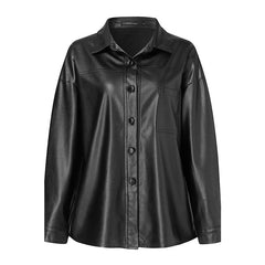 Women's Leather Button-Down Shirt - Celmia