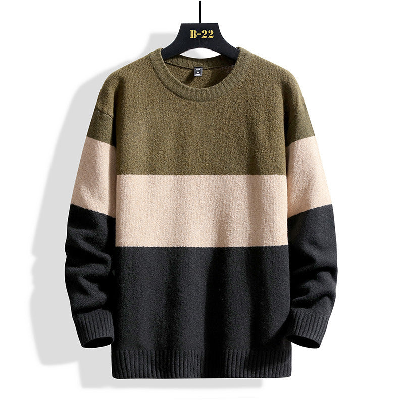 Men's Striped Crewneck Sweater - Casual Long Sleeve Pullover