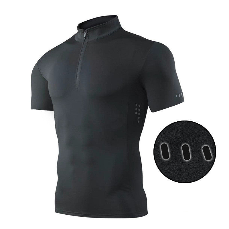 Men's Collared Zipper Fitness T-Shirt