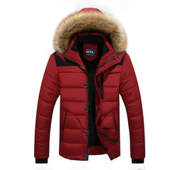 Men's Quilted Winter Parka - Faux Fur Hood, Multiple Pockets