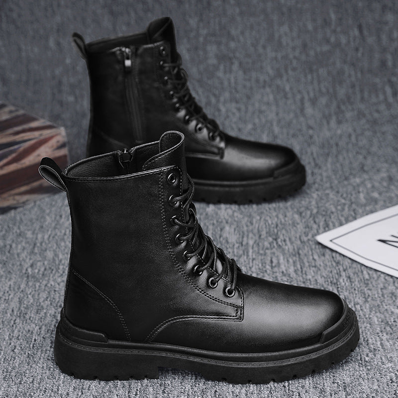 Rugged Leather Lace-Up Utility Boots for Men