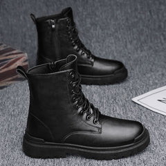 Rugged Leather Lace-Up Utility Boots for Men