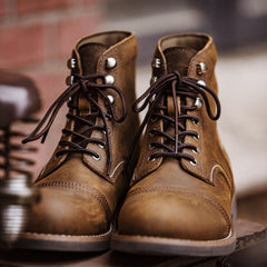 Rugged Leather Lace-Up Boots with Distressed Finish