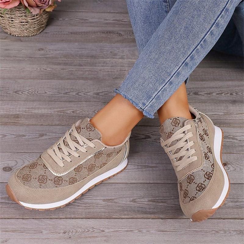 Women's Floral Print Lace-Up Sneakers