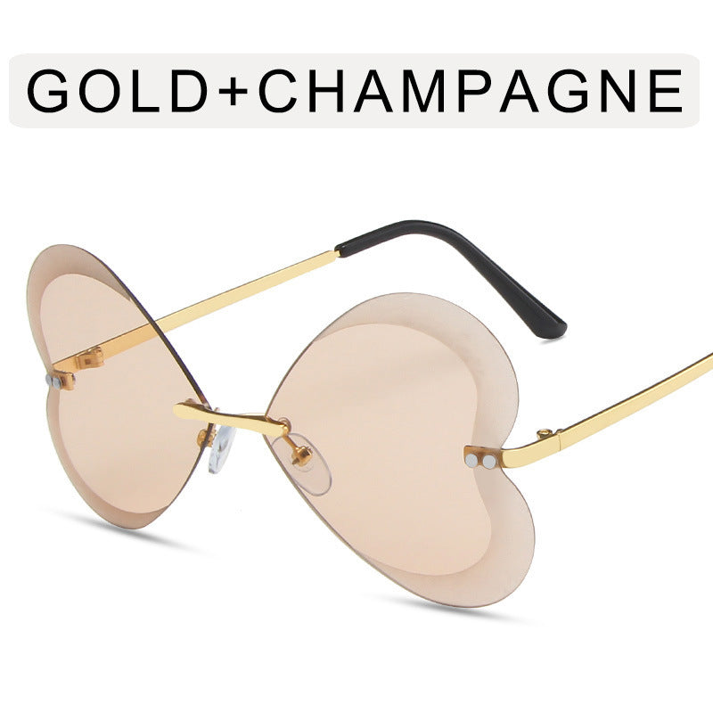 Stylish Rimless Round Sunglasses with Metal Accents