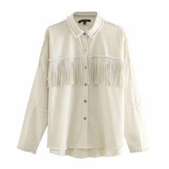 Women's Oversized Suede Fringe Denim Jacket