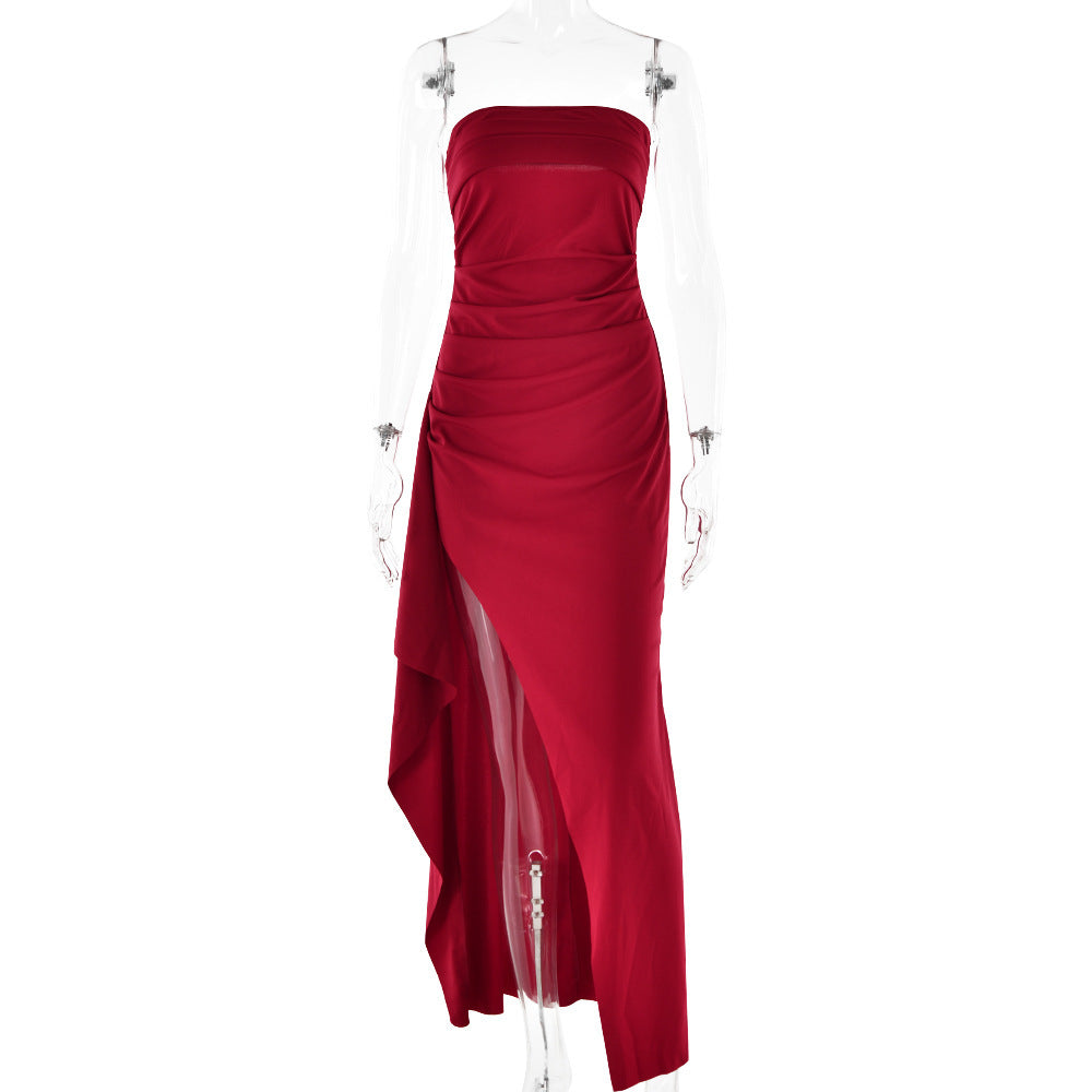 Elegant Strapless Ruched Maxi Dress - Sophisticated Evening Gown