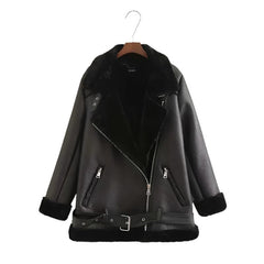 Warm Winter Biker Jacket - Women's Faux Shearling