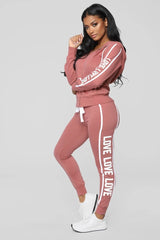 Stylish 2-Piece Athleisure Tracksuit with Graphic Text