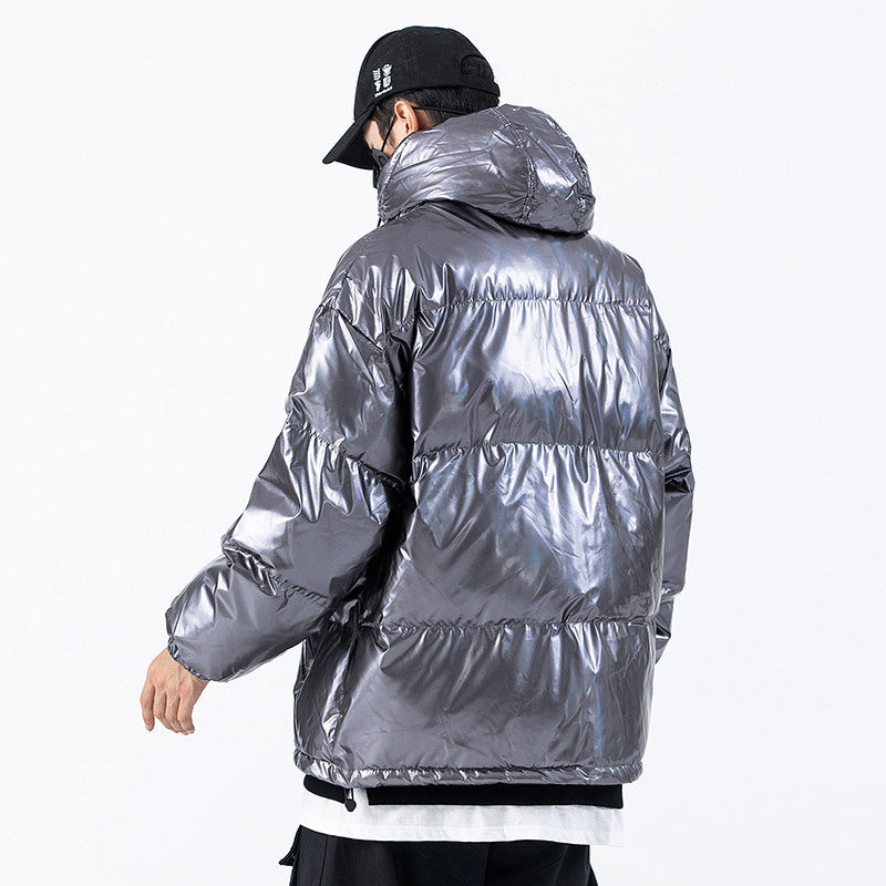 Men's Metallic Puffer Jacket - Iridescent Insulated Winter Coat